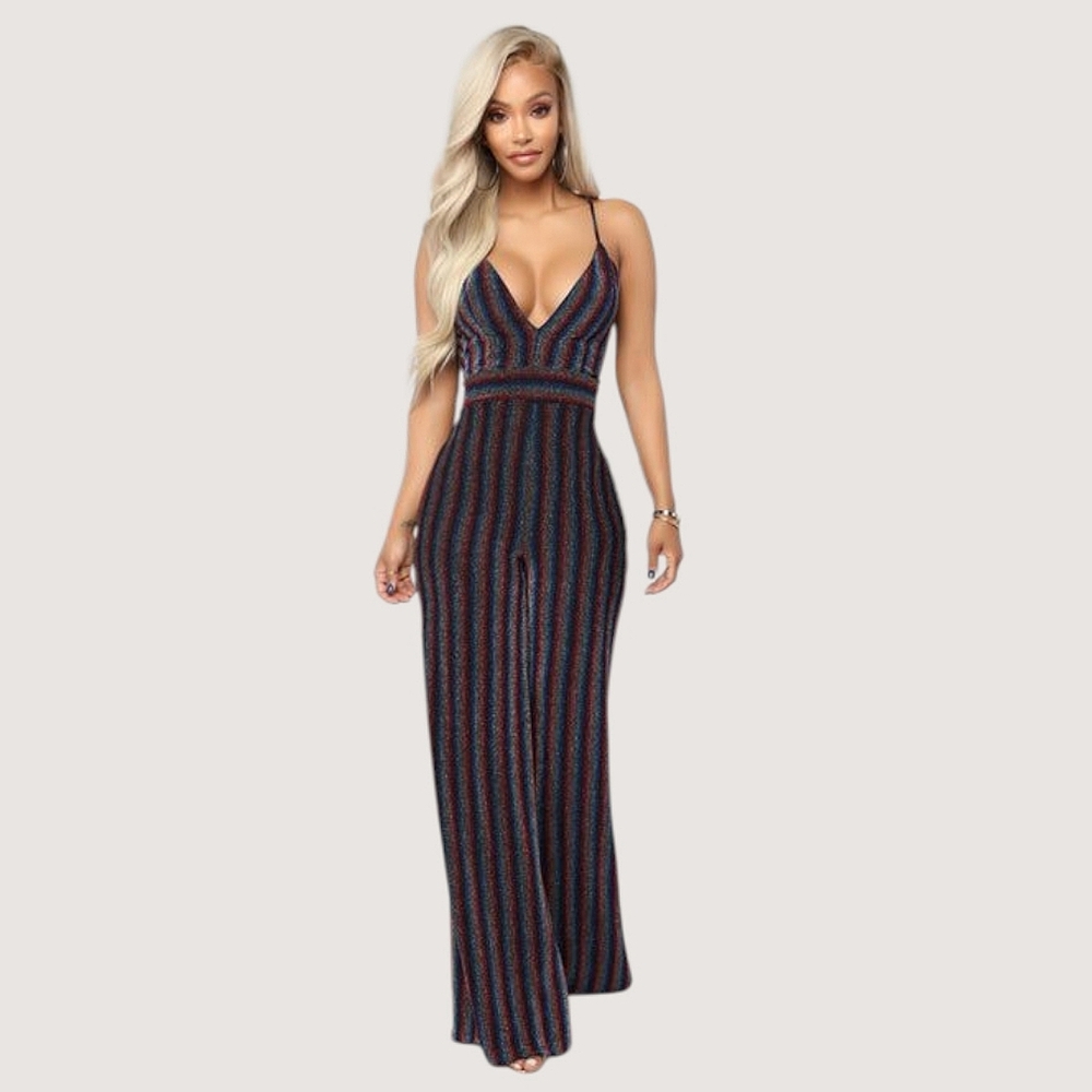 Striped Multicolor Retro 70s Inspired Jumpsuit - Picture 12 of 16